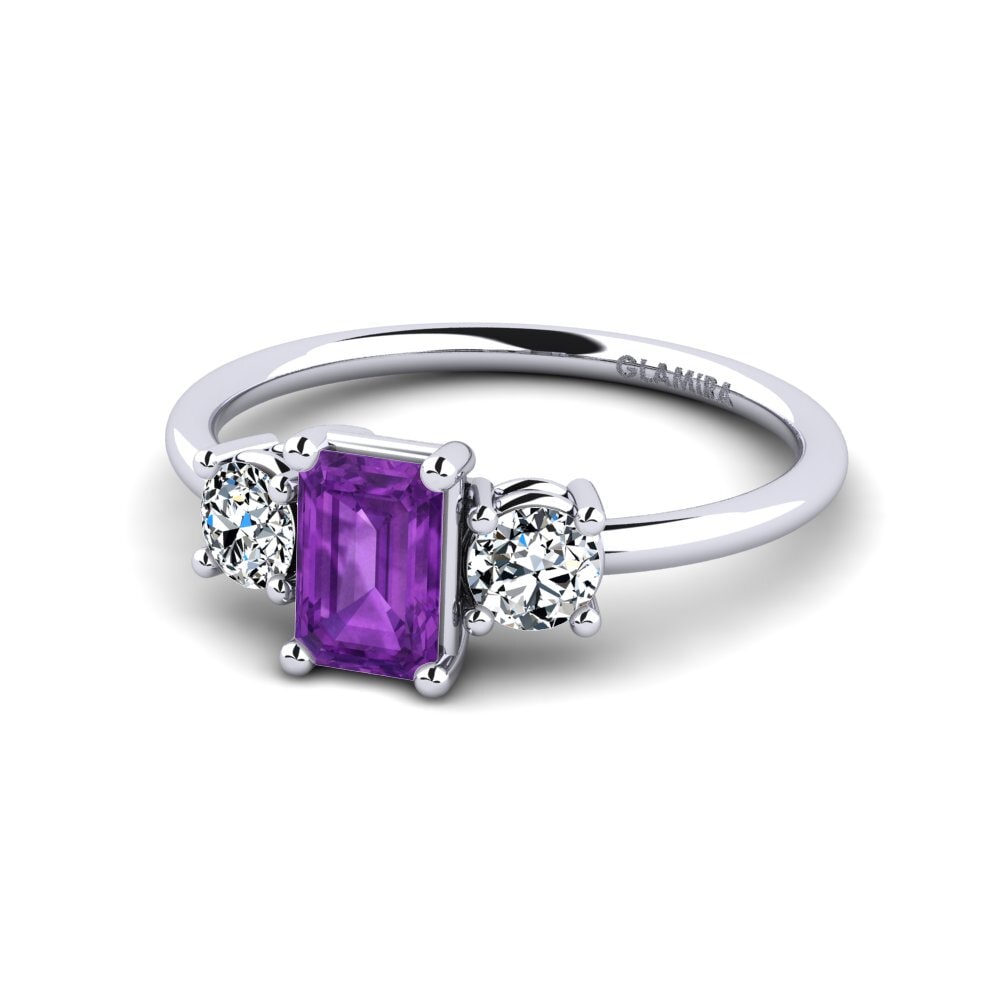 Anillos de compromiso con diamantes de colores 18k Oro Blanco Amatista Trilogy