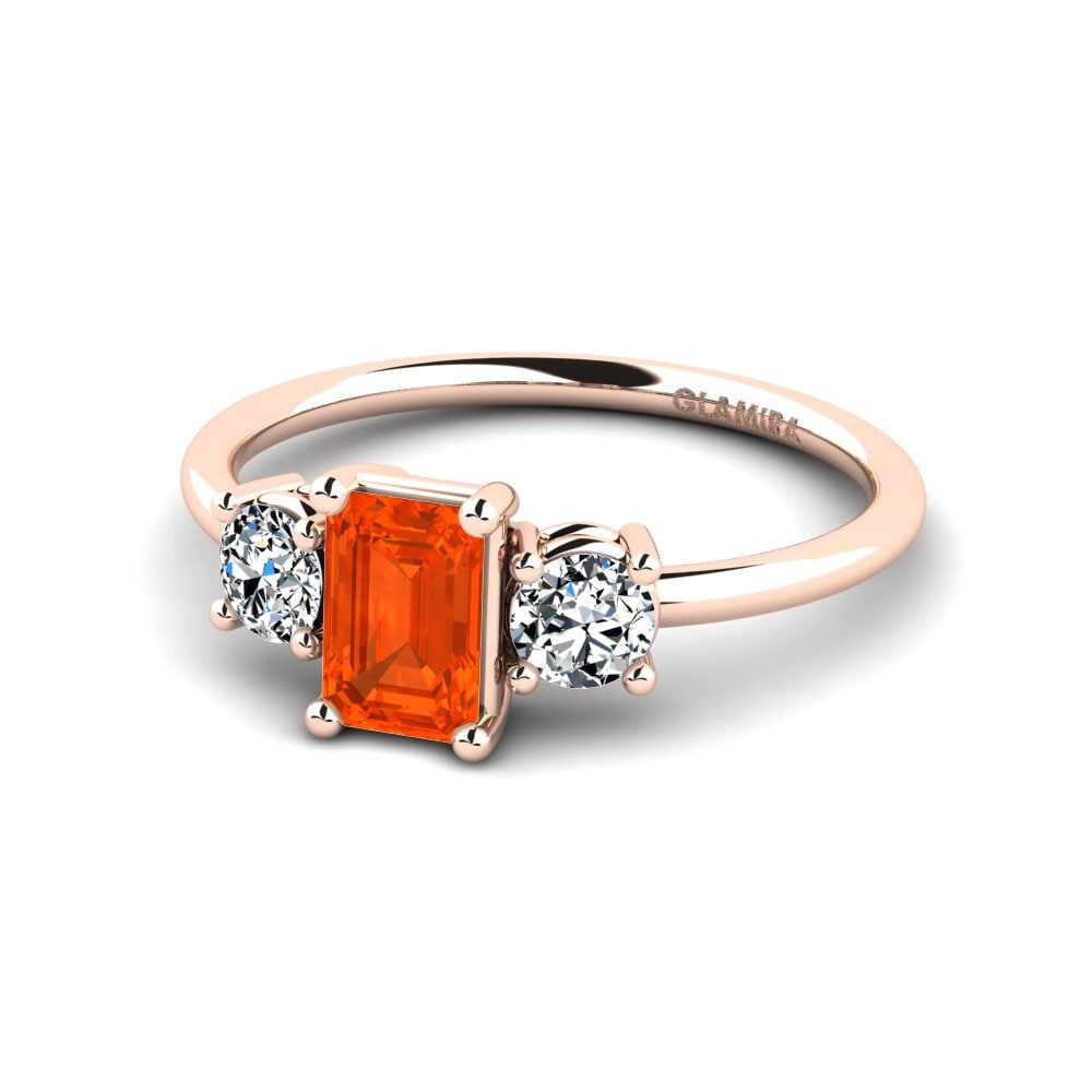 Trilogy Fire Opal 14ct Rose Gold Coloured Diamond Engagement Rings