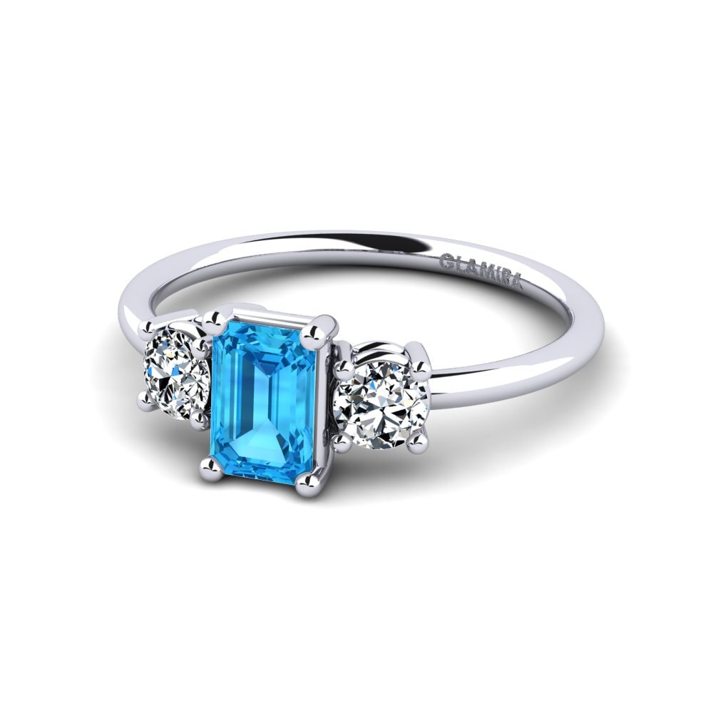 Anillos de compromiso con diamantes de colores 18k Oro Blanco Topacio azul Trilogy