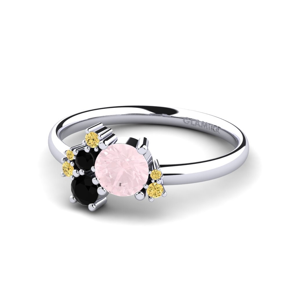 18k Oro Blanco Cuarzo rosa Anillo de compromiso Manish