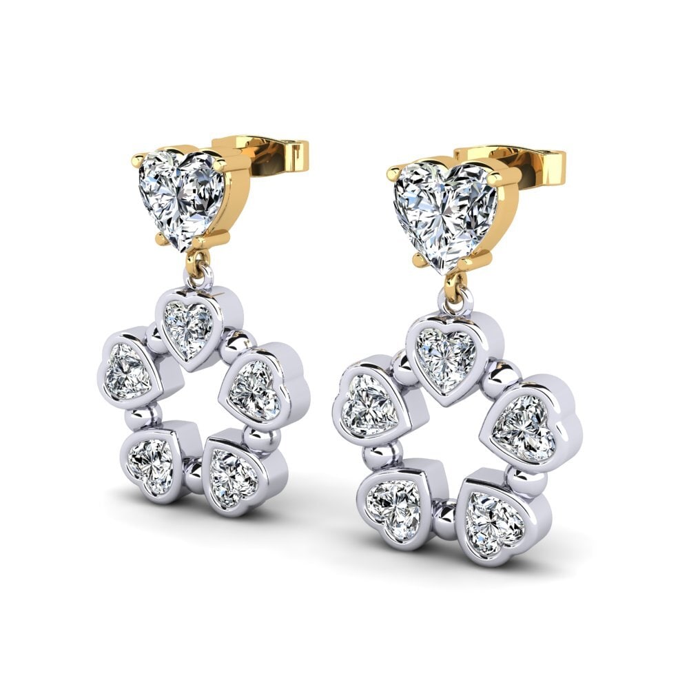 14k Oro Blanco / Amarillo Corazón Pendiente de mujer Manju