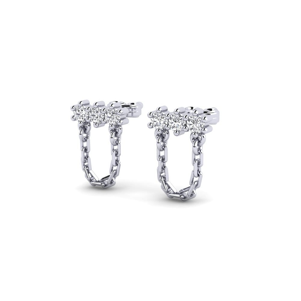 18k Oro Blanco Diamante cultivado en laboratorio Pendiente de mujer Manky