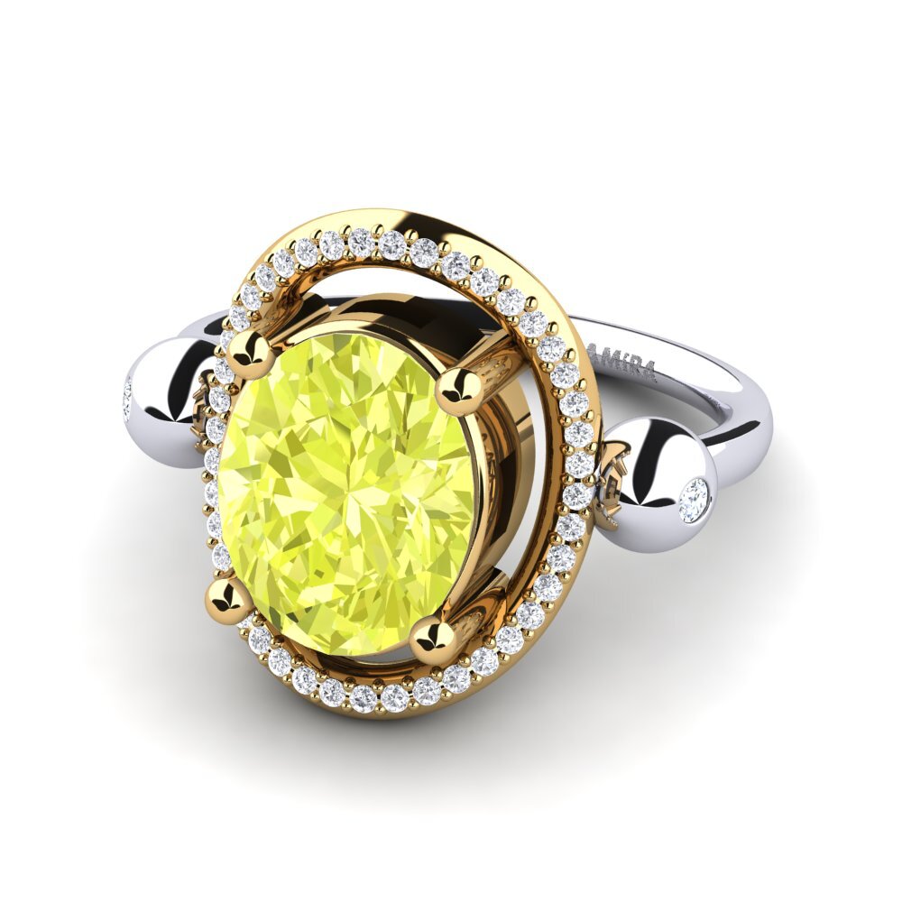 14k Oro Blanco & Amarillo Cuarzo Limón Anillo de compromiso Manoella