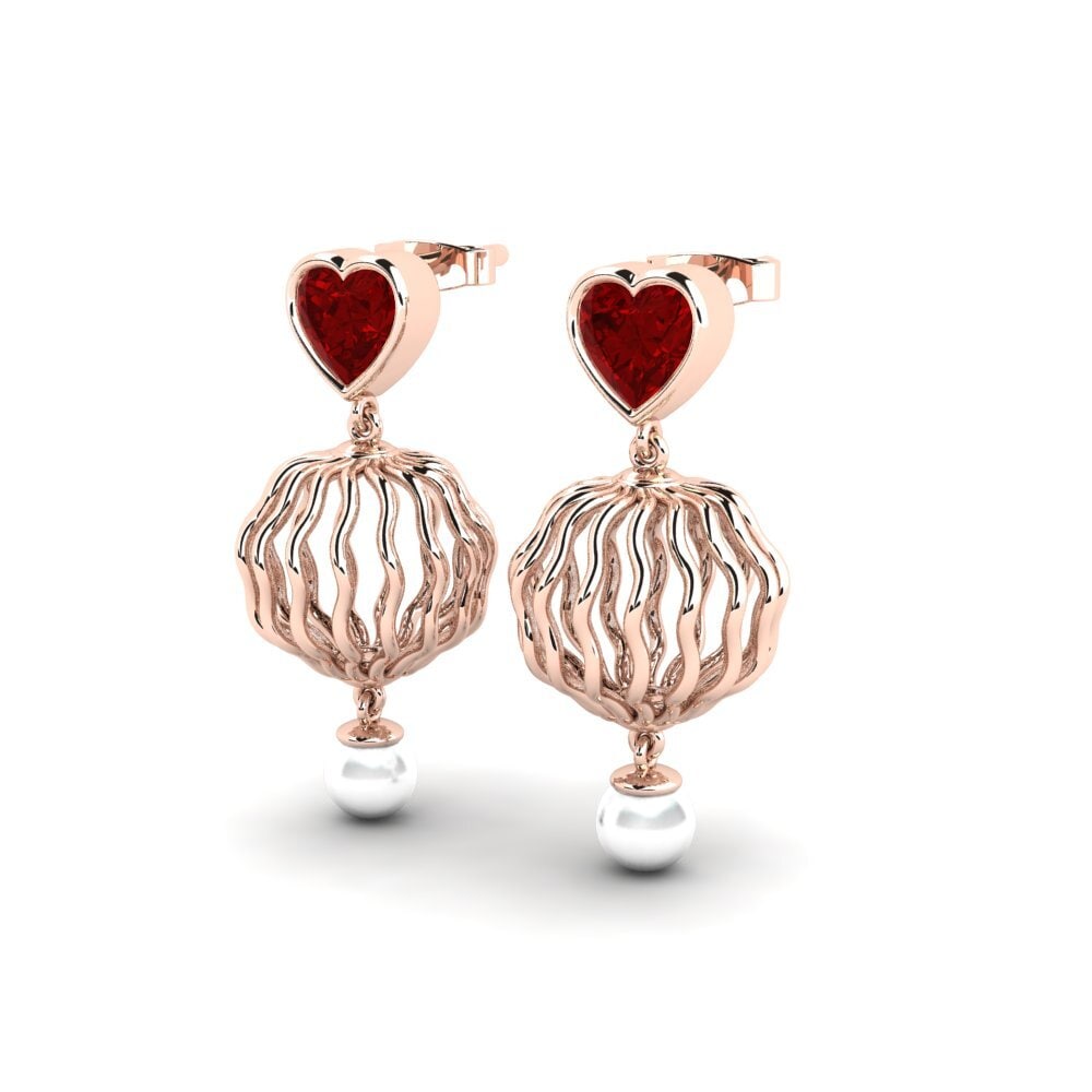 9ct Rose Gold Ruby (Lab Created) Women's Earring Manta