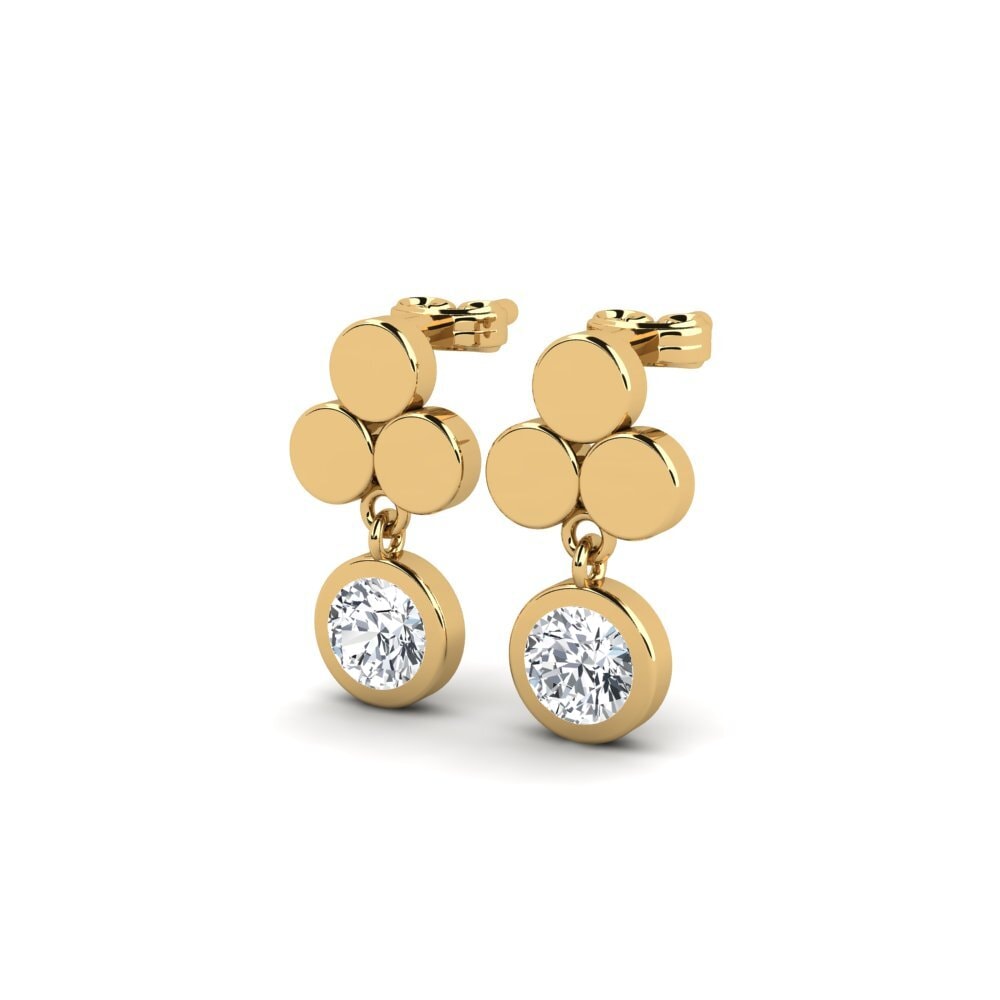 14ct Yellow Gold White Zircon Women's Earring Manteca