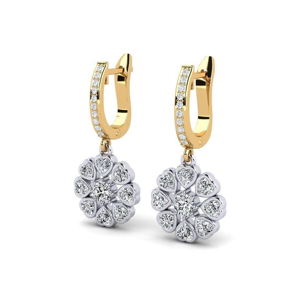14k Oro Amarillo & Blanco Pendiente de mujer Manuf