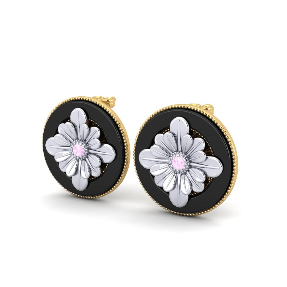 14k Oro Amarillo & Blanco Zafiro Rosado Pendiente de mujer Manville