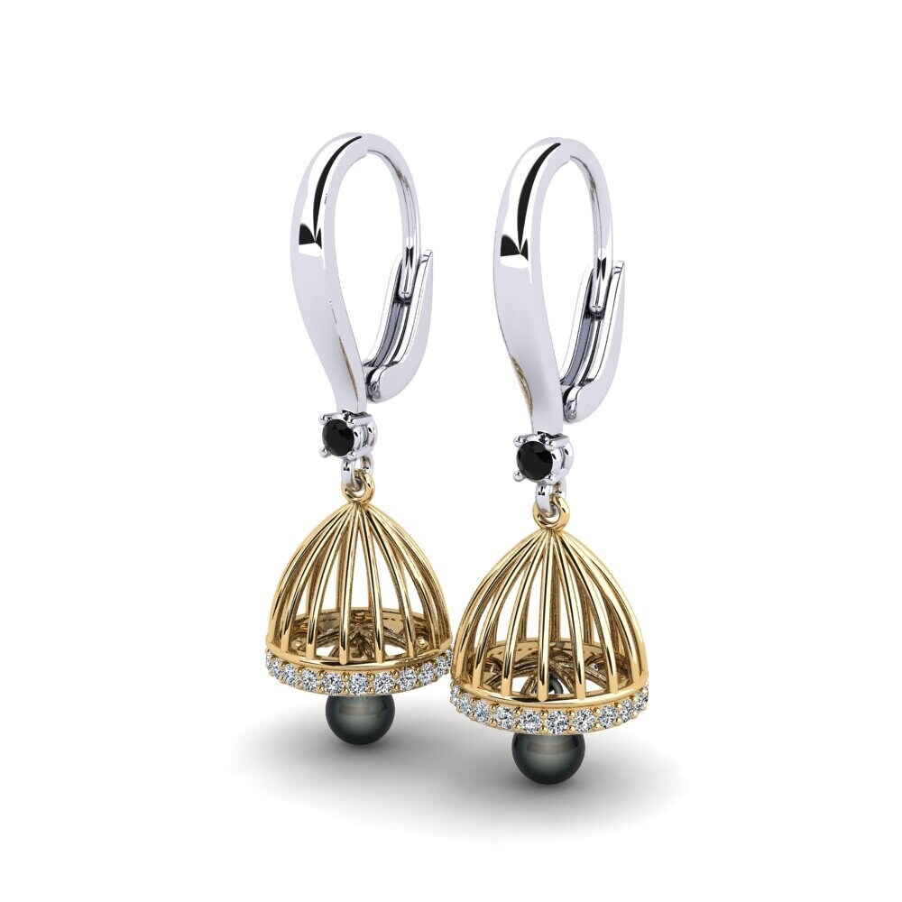 9ct White & Yellow Gold Black Diamond Women's Earring Mapjonas
