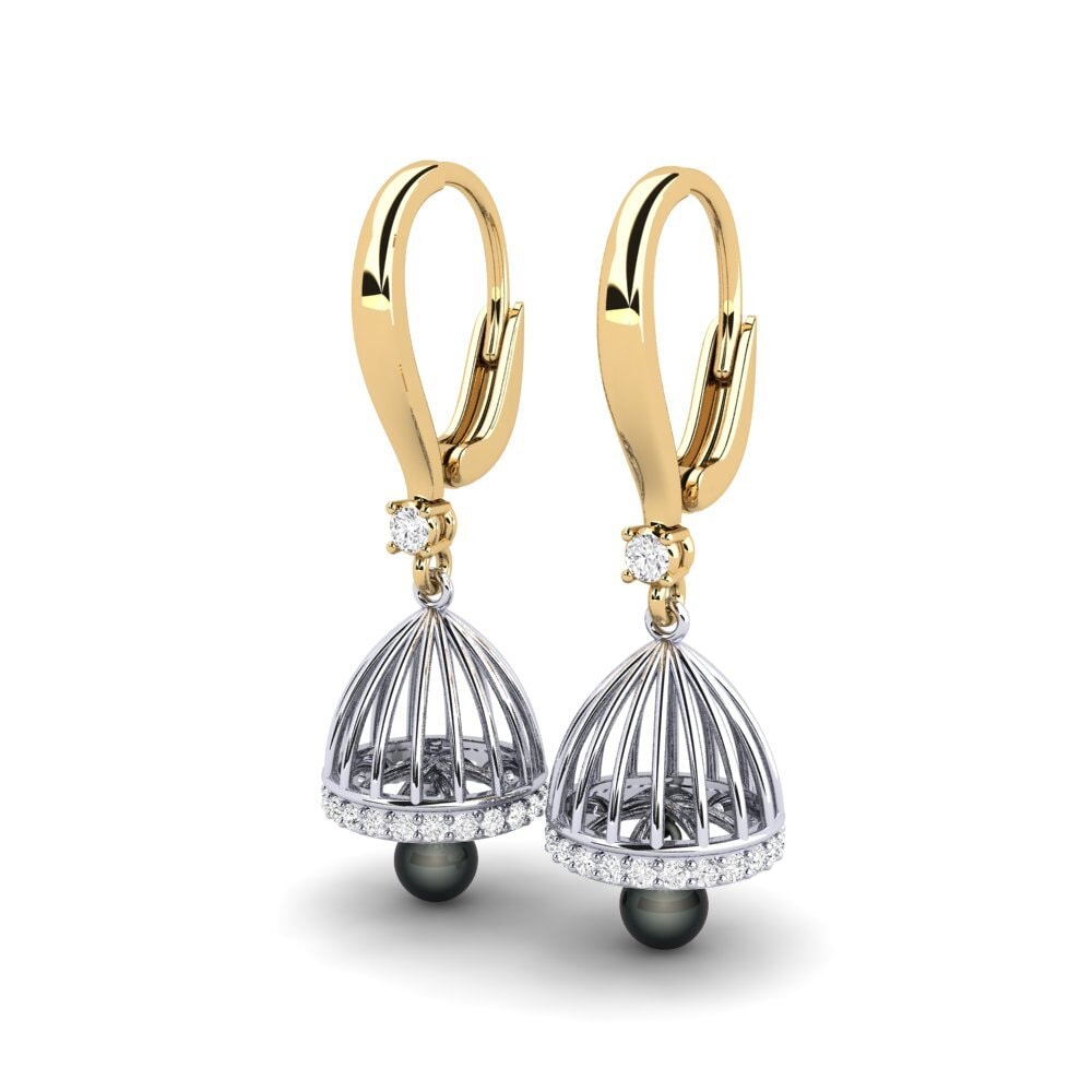14k Oro Amarillo & Blanco Zafiro blanco Pendiente de mujer Mapjonas