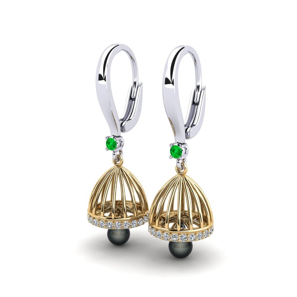 18ct White & Yellow Gold Emerald Women's Earring Mapjonas