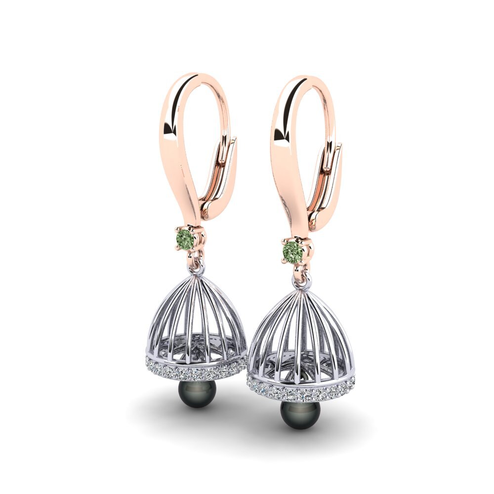 9k Oro Rosa & Blanco Diamante Verde Pendiente de mujer Mapjonas