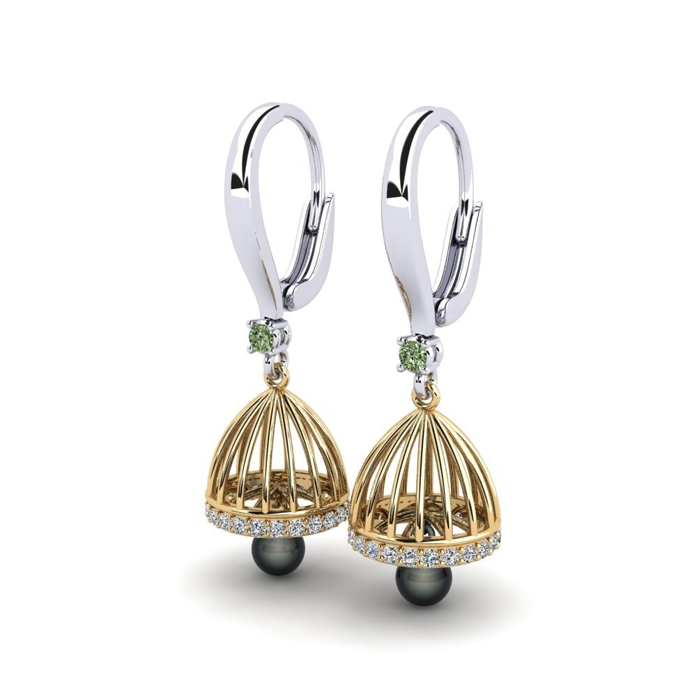 9ct White & Yellow Gold Green Diamond Women's Earring Mapjonas