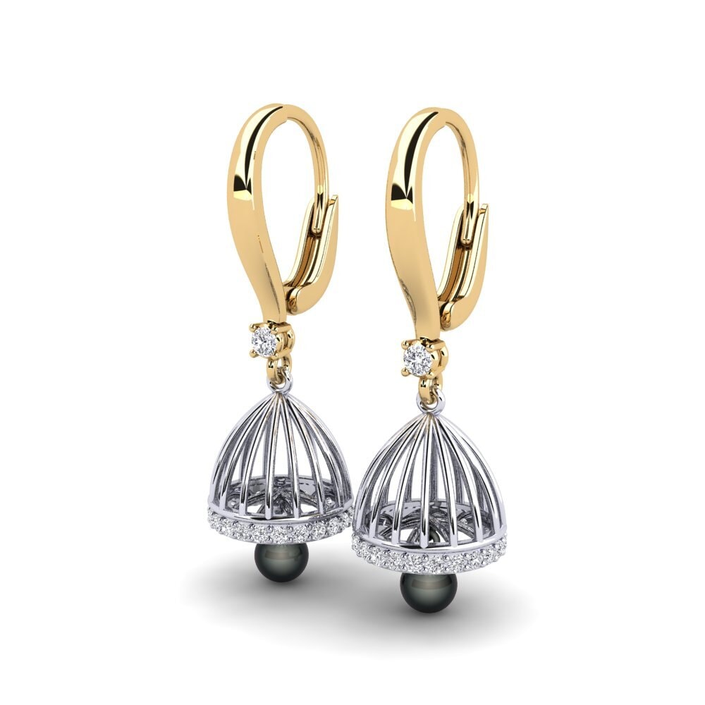 14k Oro Amarillo & Blanco Diamante cultivado en laboratorio Pendiente de mujer Mapjonas
