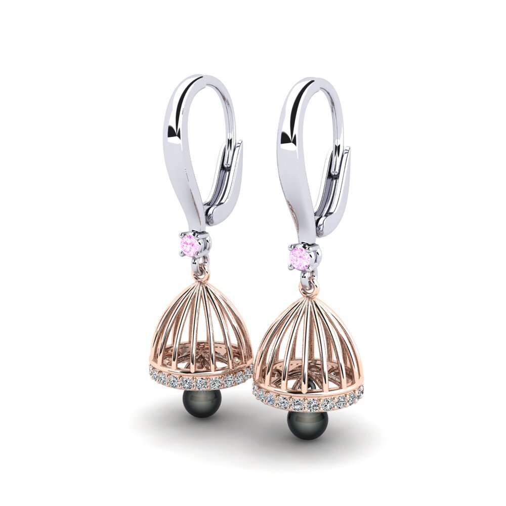 14k Oro Blanco & Rosa Zafiro Rosado Pendiente de mujer Mapjonas