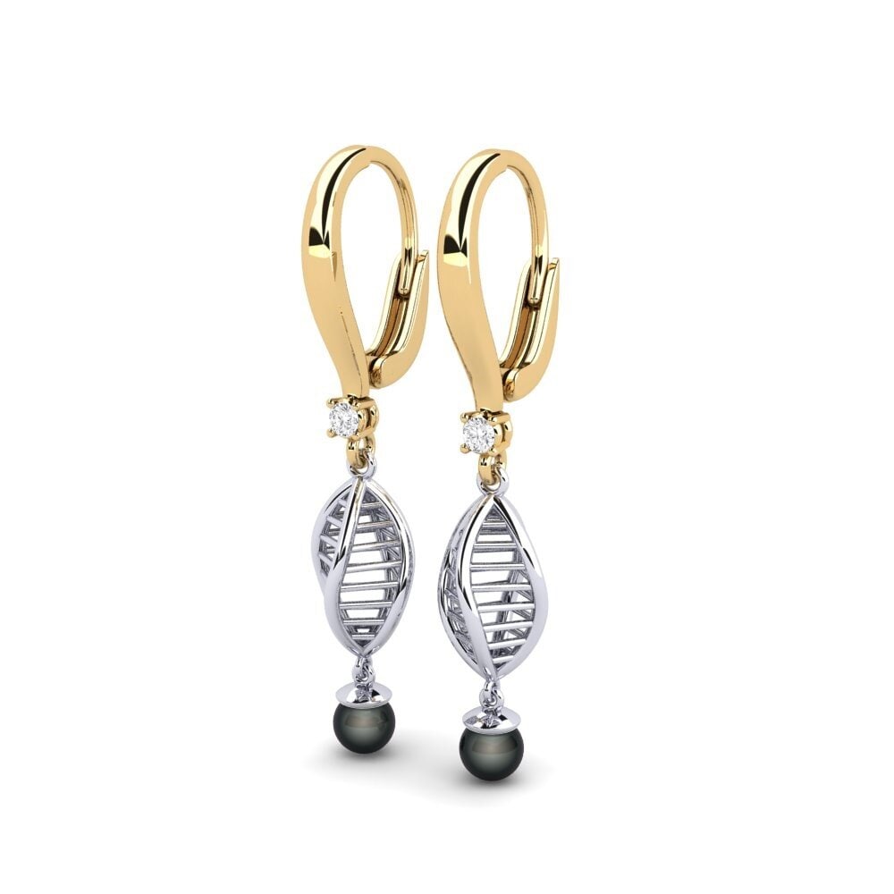 14k Oro Amarillo & Blanco Zafiro blanco Pendiente de mujer Maplimatan
