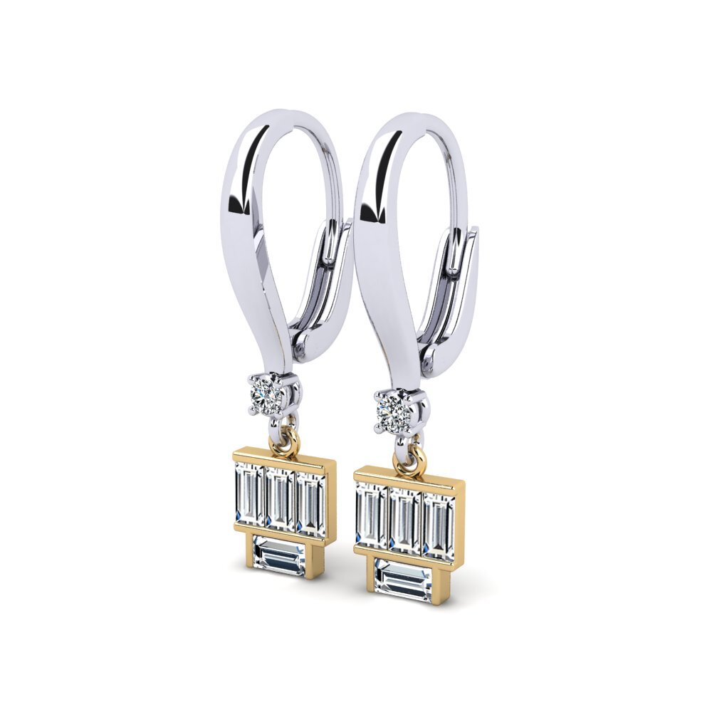 14k Oro Blanco & Amarillo Baguette Pendiente de mujer Maplojan