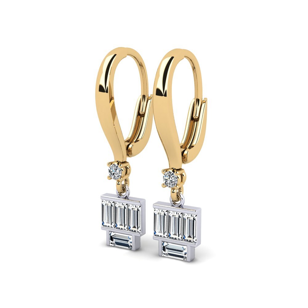 14k Oro Amarillo/Blanco Baguette Pendiente de mujer Maplojan