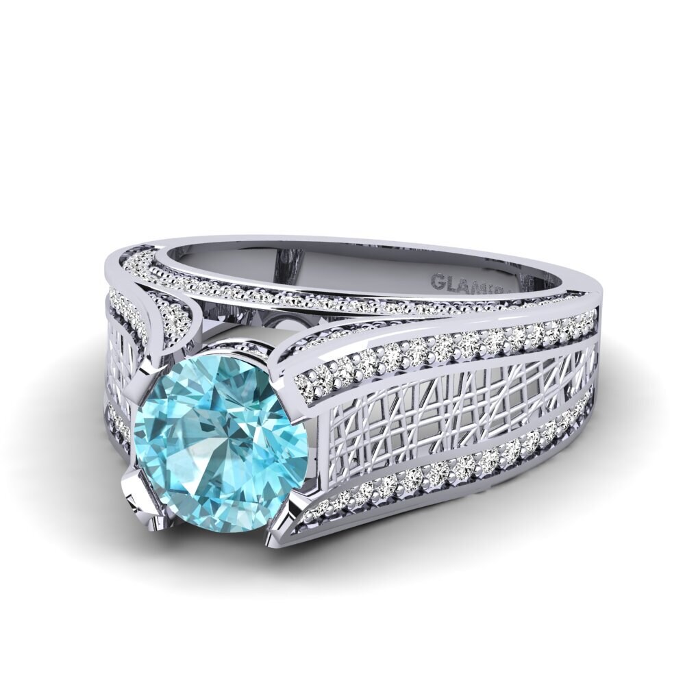 9k Oro Blanco Circón Azul Anillo de compromiso Marcella
