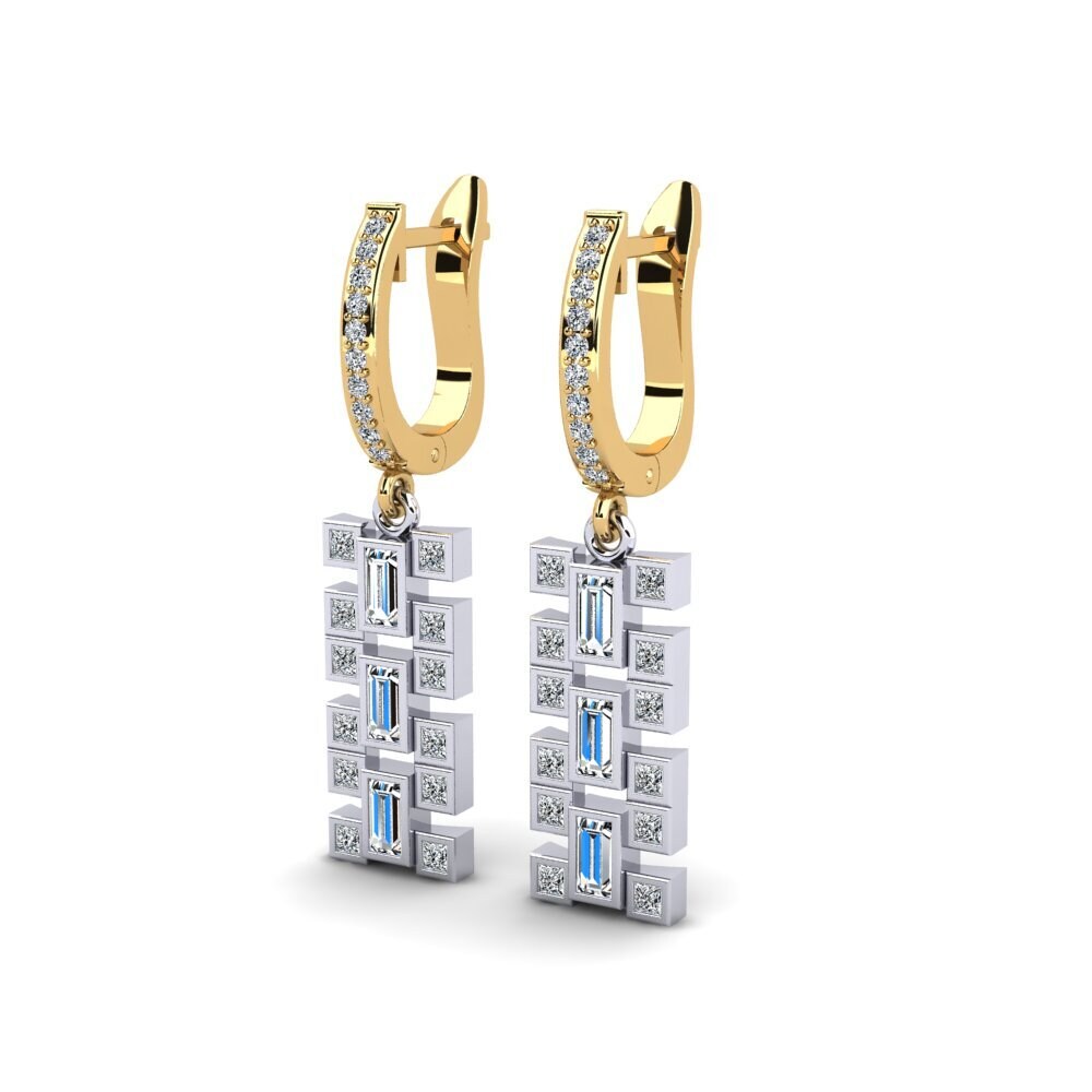 14k Oro Blanco & Amarillo Baguette Pendiente de mujer Marche