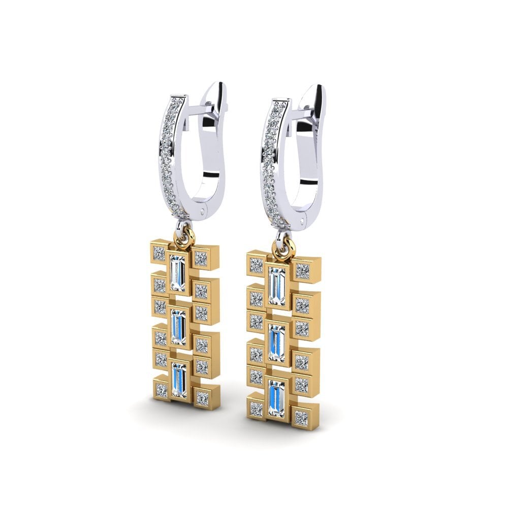 14k Oro Amarillo/Blanco Baguette Pendiente de mujer Marche