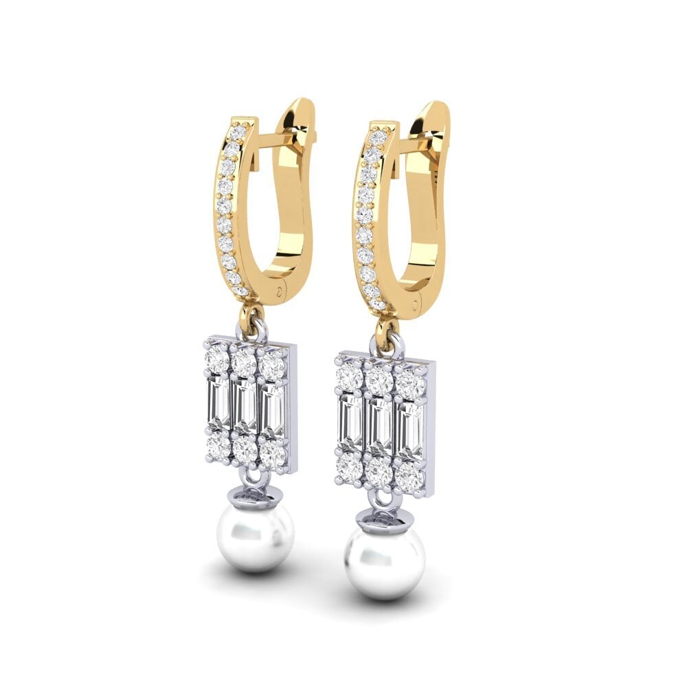 14k Oro Amarillo & Blanco Zafiro blanco Pendiente de mujer Margertos