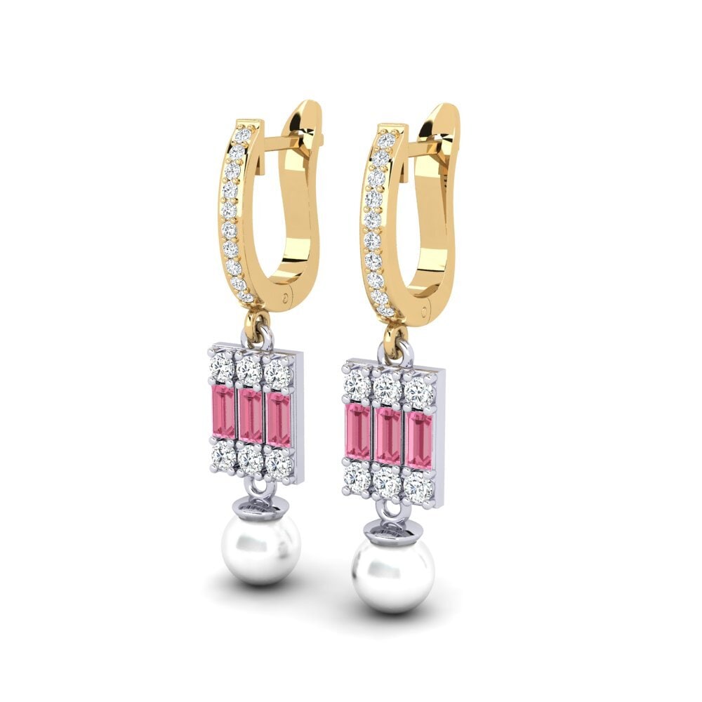 14ct Yellow & White Gold Pink Sapphire Women's Earring Margertos