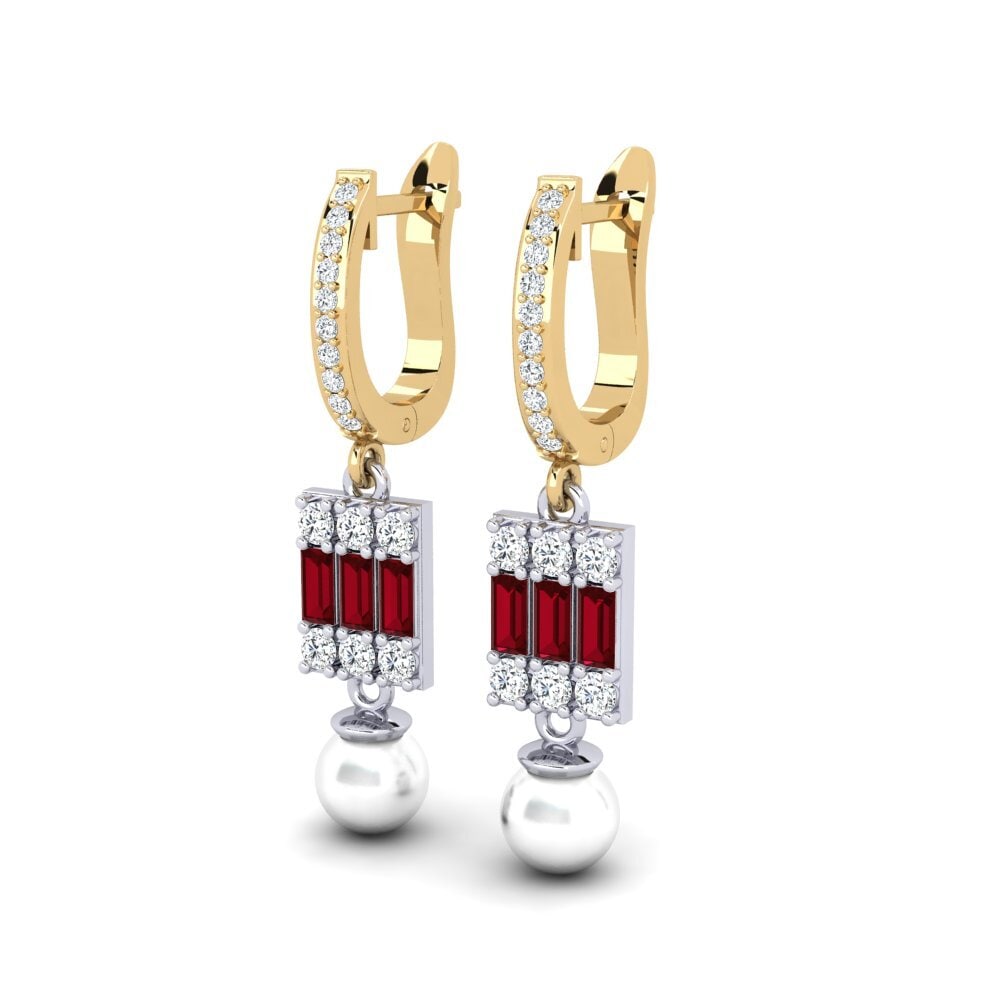 9ct Yellow & White Gold Red Zirconia Women's Earring Margertos