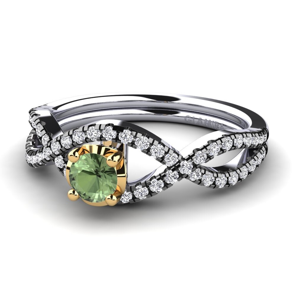 14k Oro Blanco & Amarillo Zafiro Verde Anillo de compromiso Mariel 0.25 crt