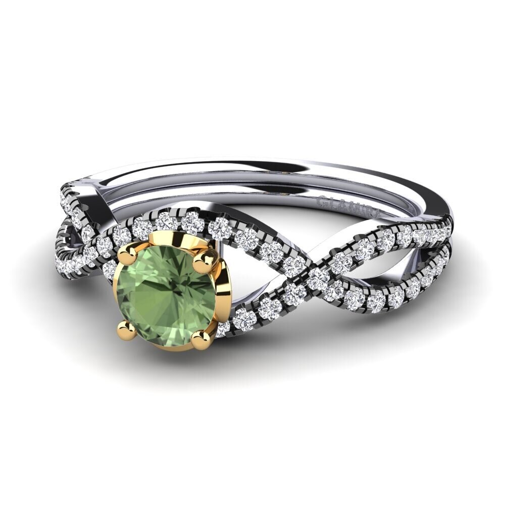 14k Oro Blanco & Amarillo Zafiro Verde Anillo de compromiso Mariel 0.5 crt