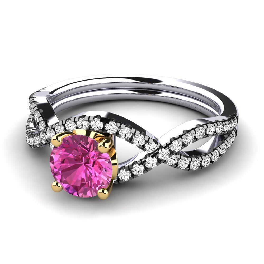 14k Oro Blanco & Amarillo Topacio Rosa Anillo de compromiso Mariel 0.8 crt