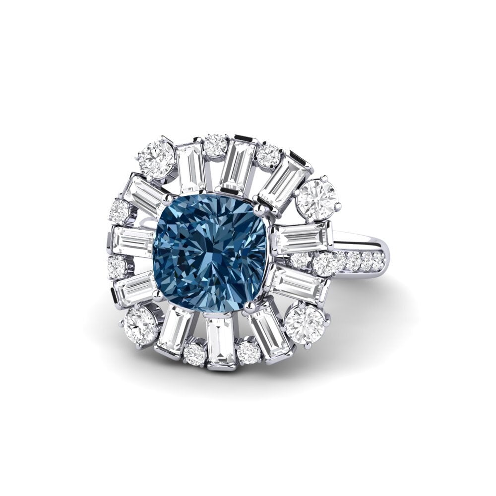 White Silver Blue Diamond Engagement Ring Marilyne