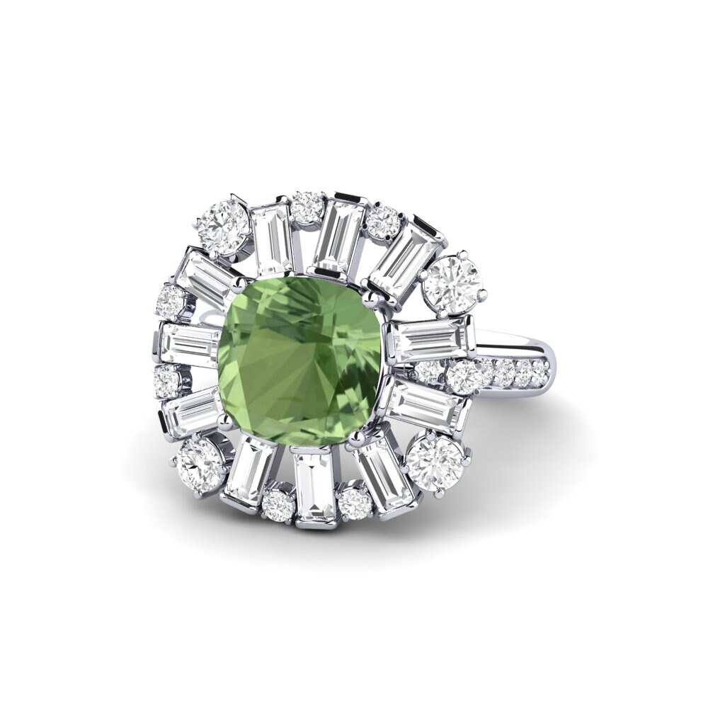 White Silver Green Sapphire Engagement Ring Marilyne
