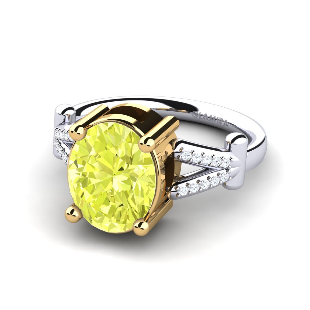 14k Oro Blanco & Amarillo Cuarzo Limón Anillo de compromiso Marizella