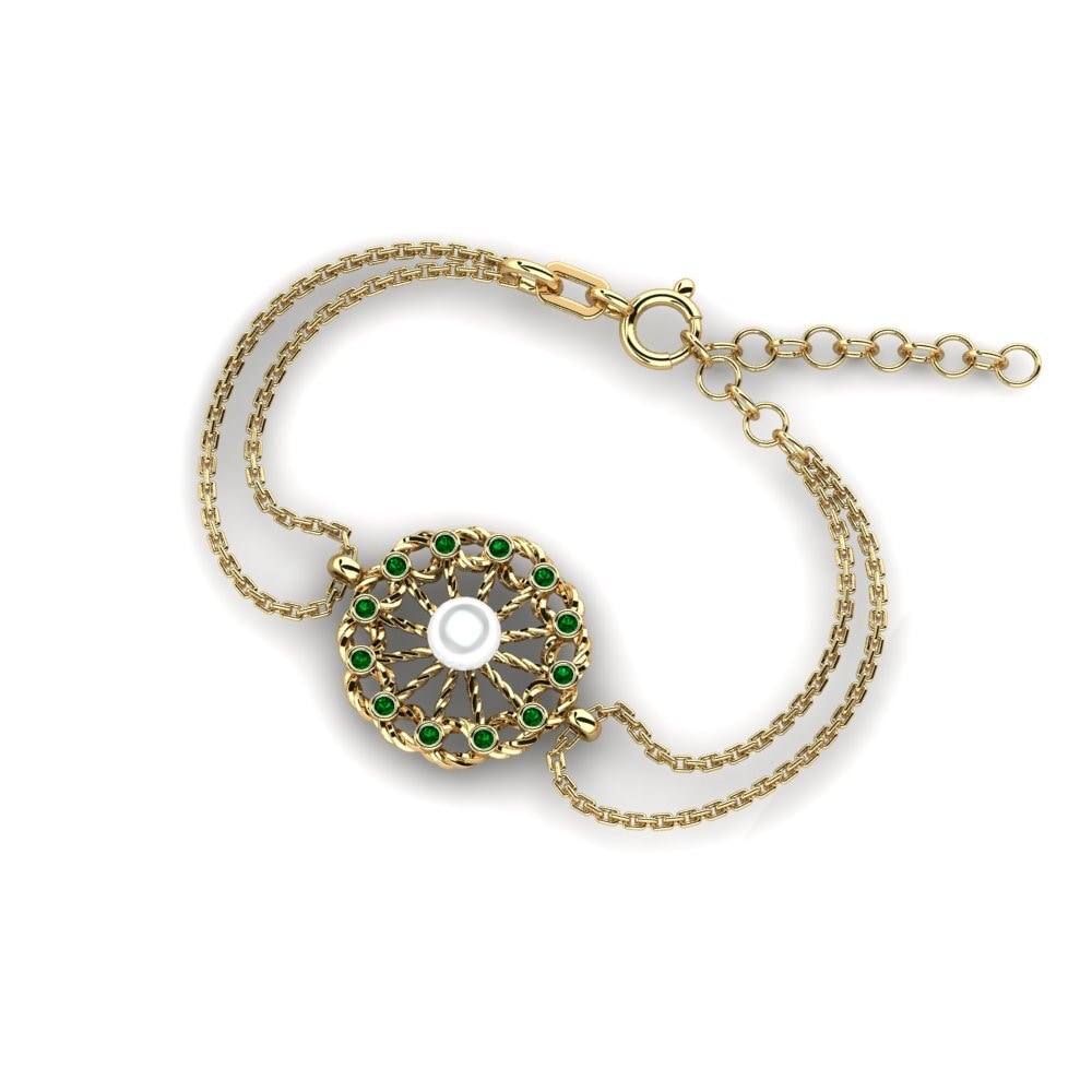 18k Oro Amarillo Circonita Verde Pulsera de Mujer Marronnier