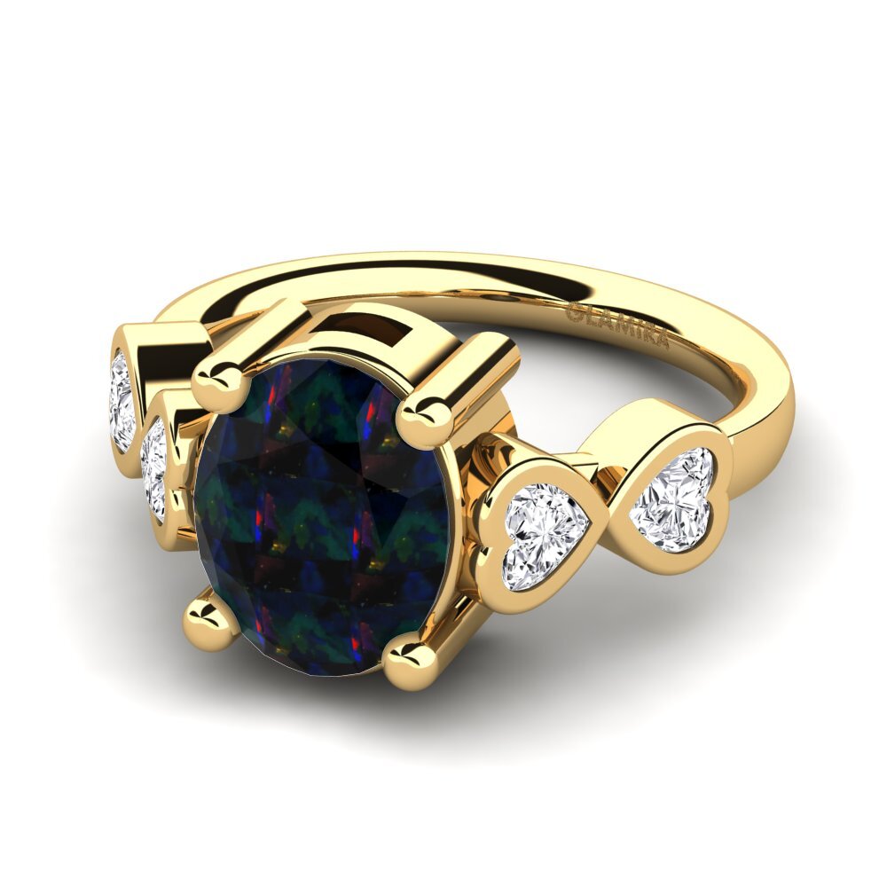 18k Oro Amarillo Opalo Negro Anillo de compromiso Marteka