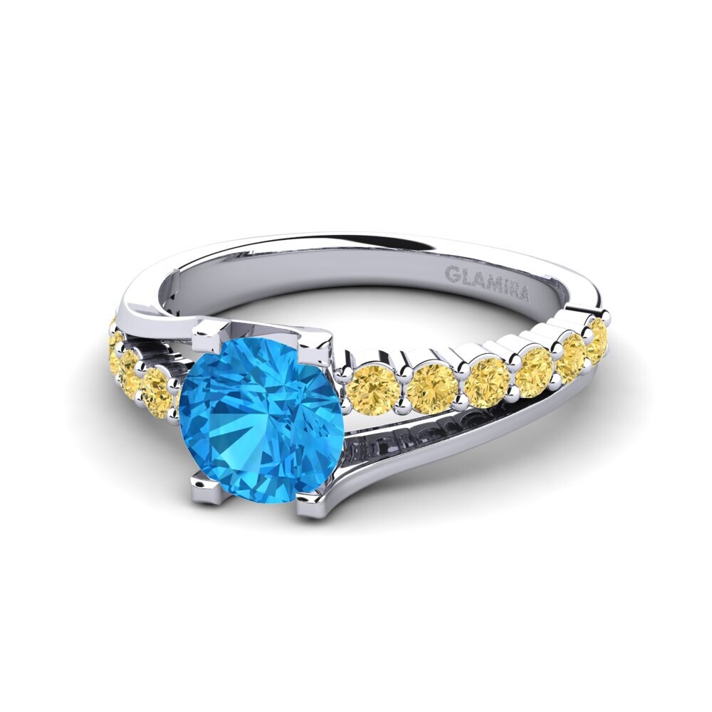 18k Oro Blanco Topacio azul Anillo de compromiso Maryellen