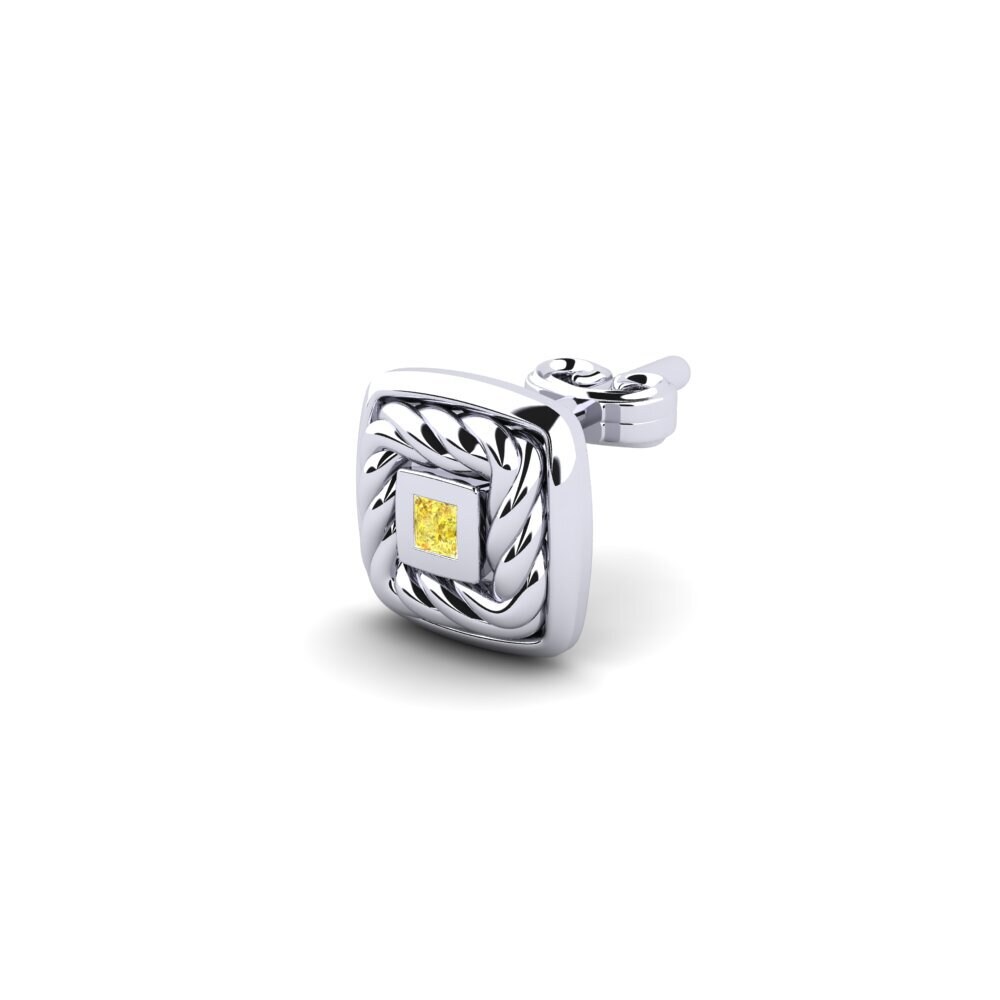 White Silver Yellow Sapphire Men's Earring Mashid