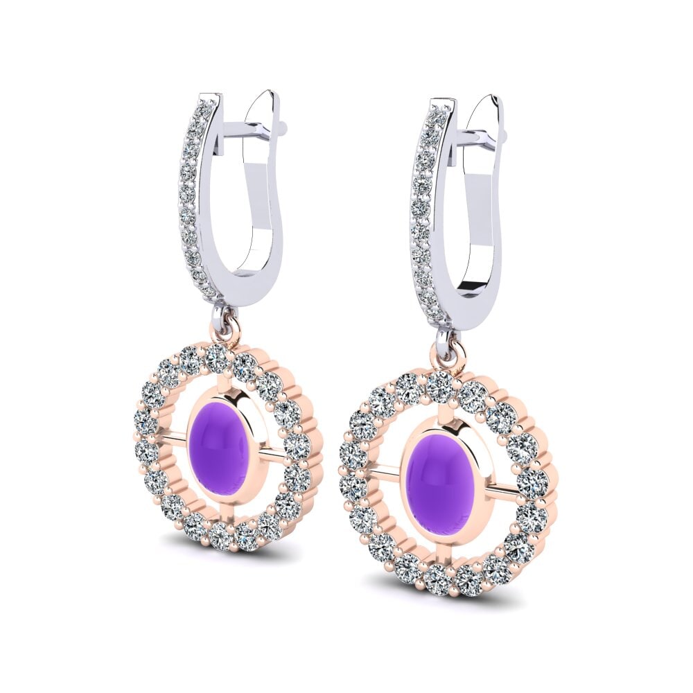 14ct Rose / White Gold Cabochon Oval Women's Earring Masika