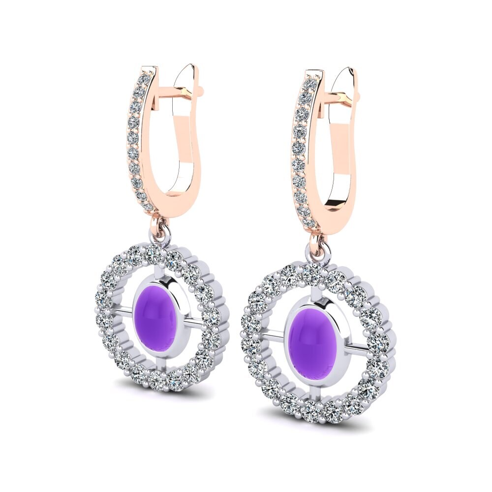 14ct White / Rose Gold Cabochon Oval Women's Earring Masika