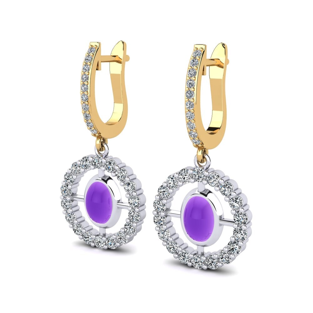 14ct White / Yellow Gold Cabochon Oval Women's Earring Masika
