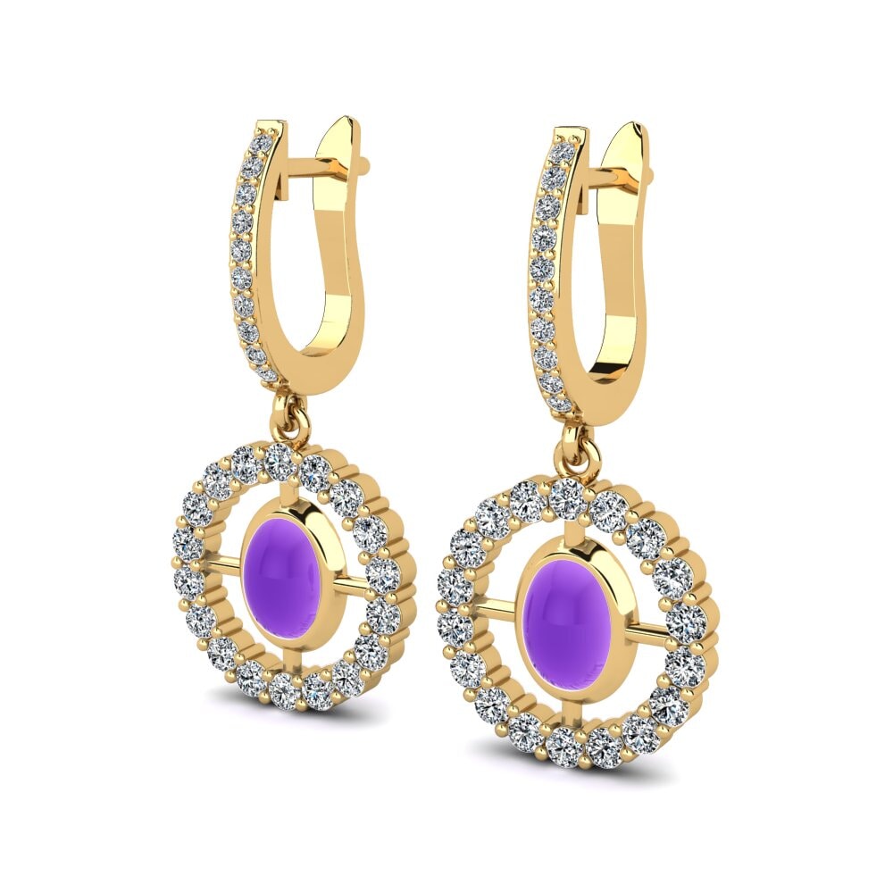 14ct Yellow Gold Cabochon Oval Women's Earring Masika