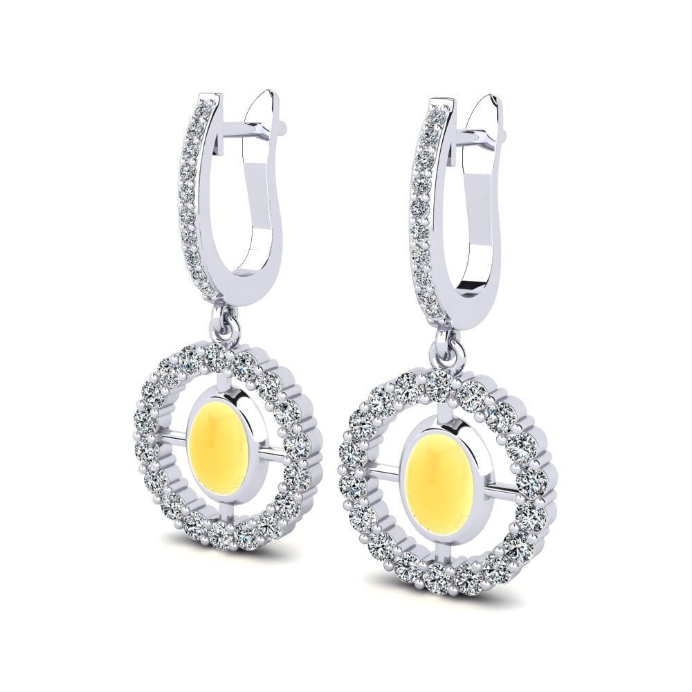 18k Oro Blanco Citrino Cabujón Pendiente de mujer Masika