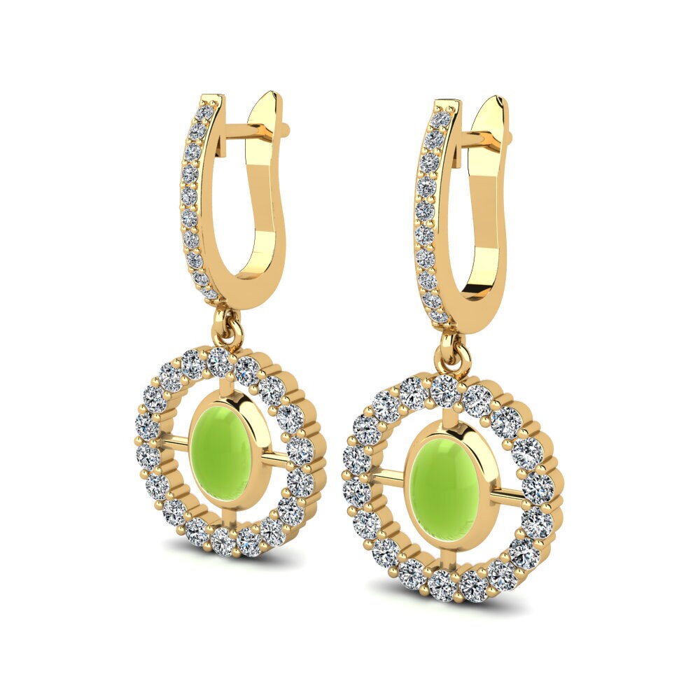 14k Oro Amarillo Peridoto Cabujón Pendiente de mujer Masika