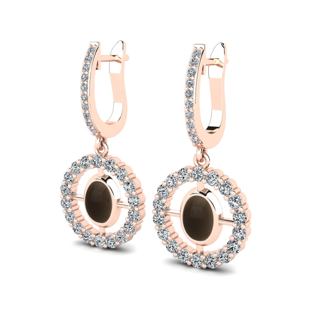 14ct Rose Gold Cabochon Smoky Topaz Women's Earring Masika