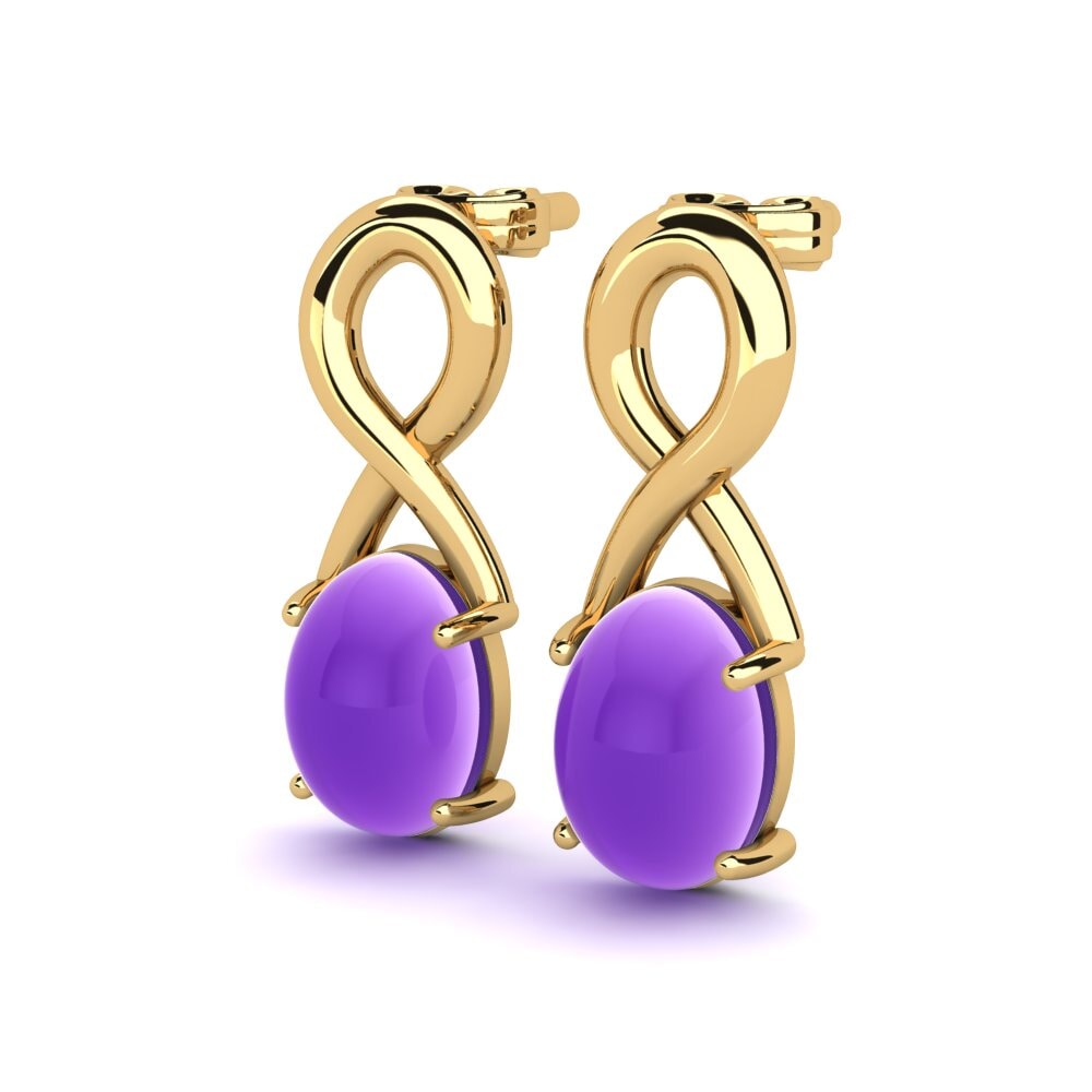 14ct Yellow Gold Cabochon Amethyst Women's Earring Masselin