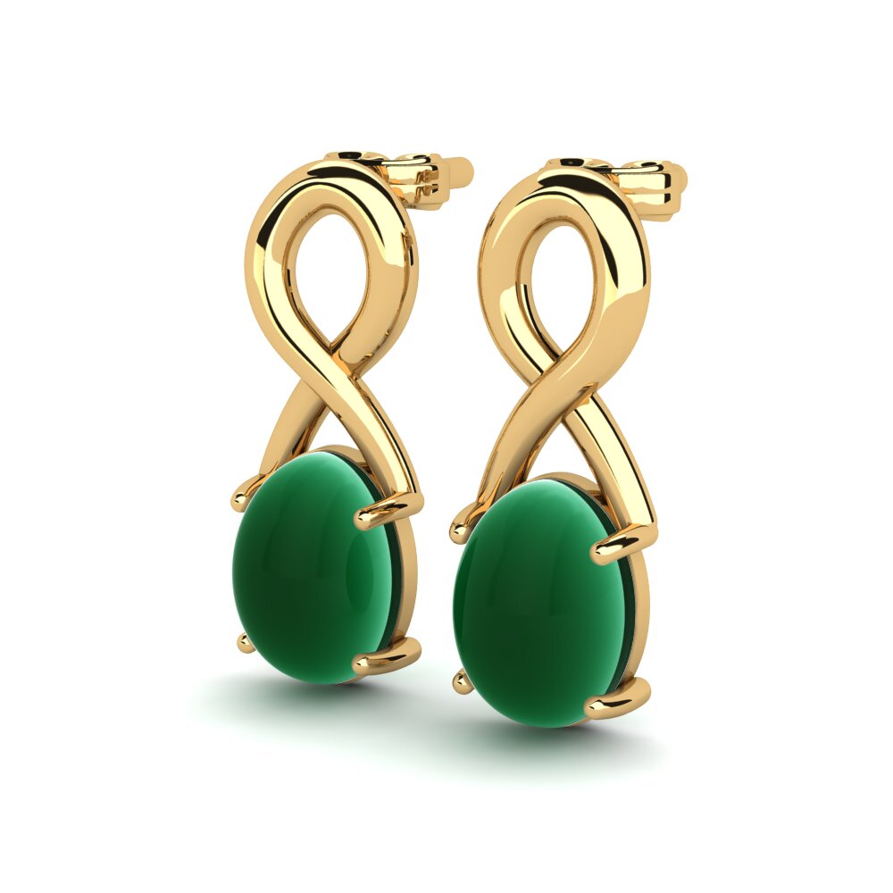 14ct Yellow Gold Cabochon Emerald Women's Earring Masselin