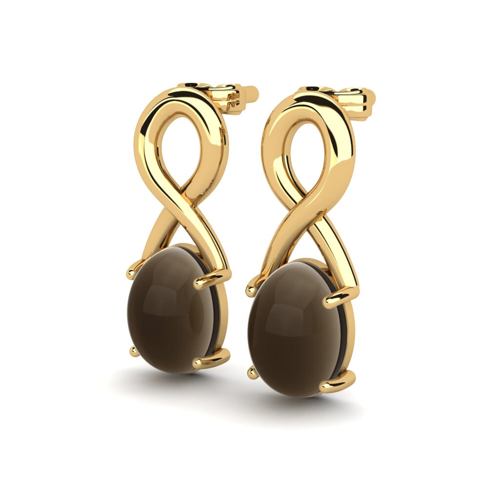 14ct Yellow Gold Cabochon Smoky Topaz Women's Earring Masselin