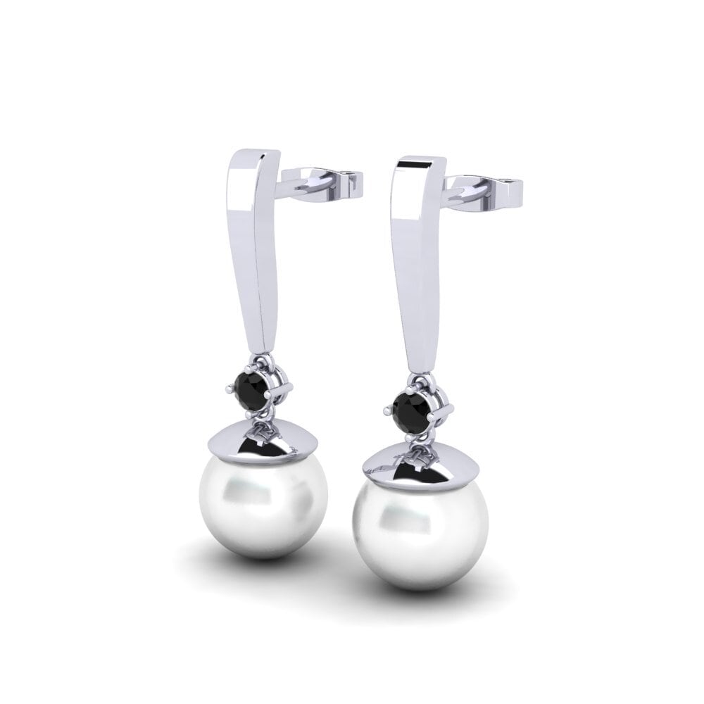 14k Oro Blanco Diamante Negro Pendiente de mujer Mastirep