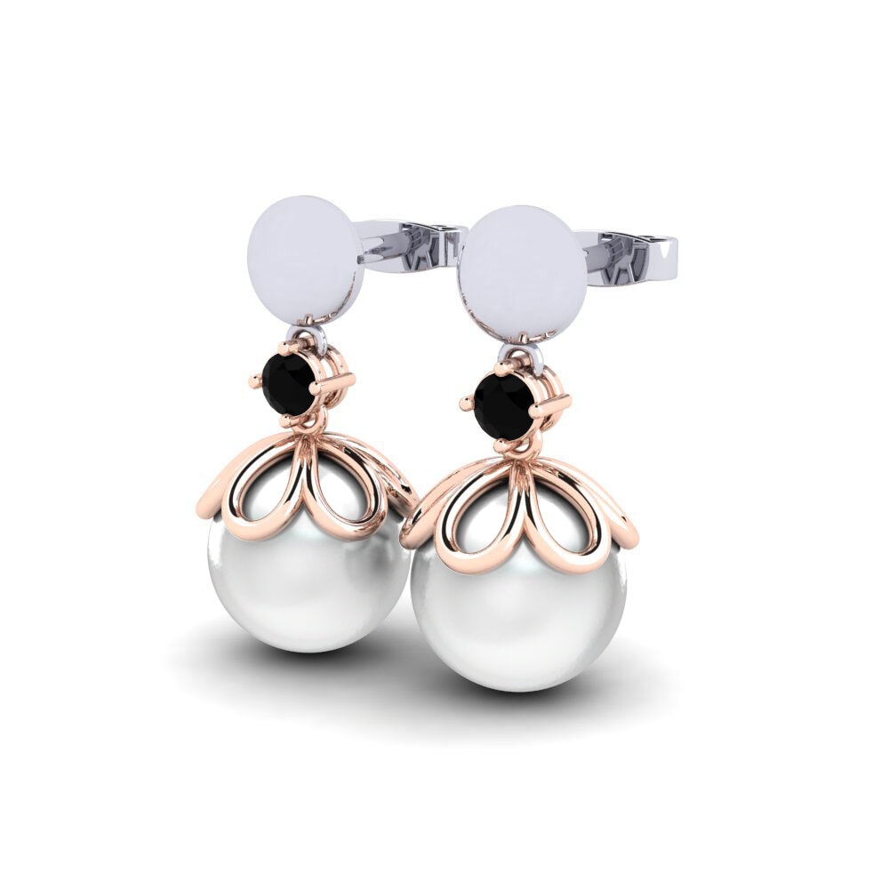 14ct White & Rose Gold Black Onyx Women's Earring Masturaji