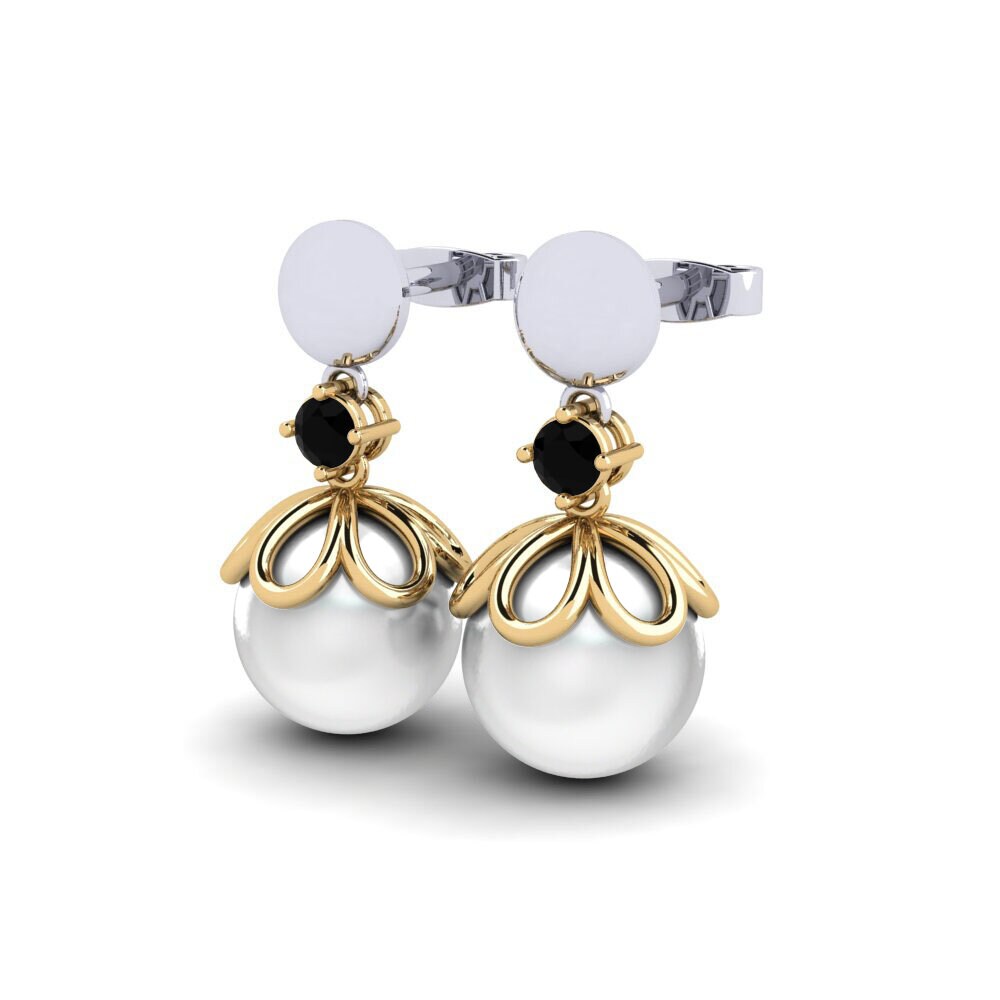 9ct White & Yellow Gold Black Diamond Women's Earring Masturaji